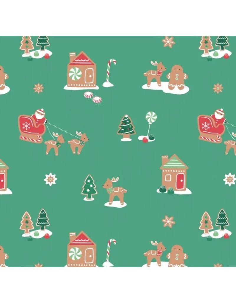 2 Way Zipper Footie | Gingerbread Sleigh Ride Green Christmas Pajamas | Angel Dear