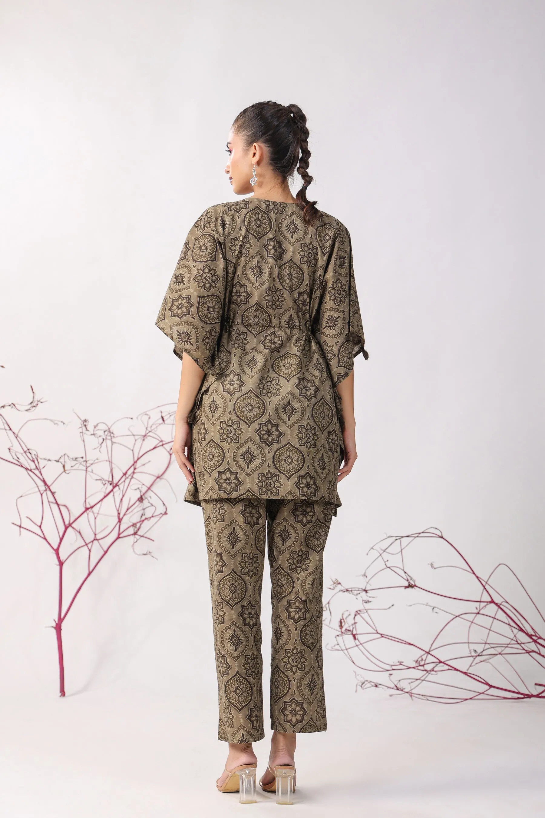 Ajrakh Motifs Cotton Kaftan Pajama Set