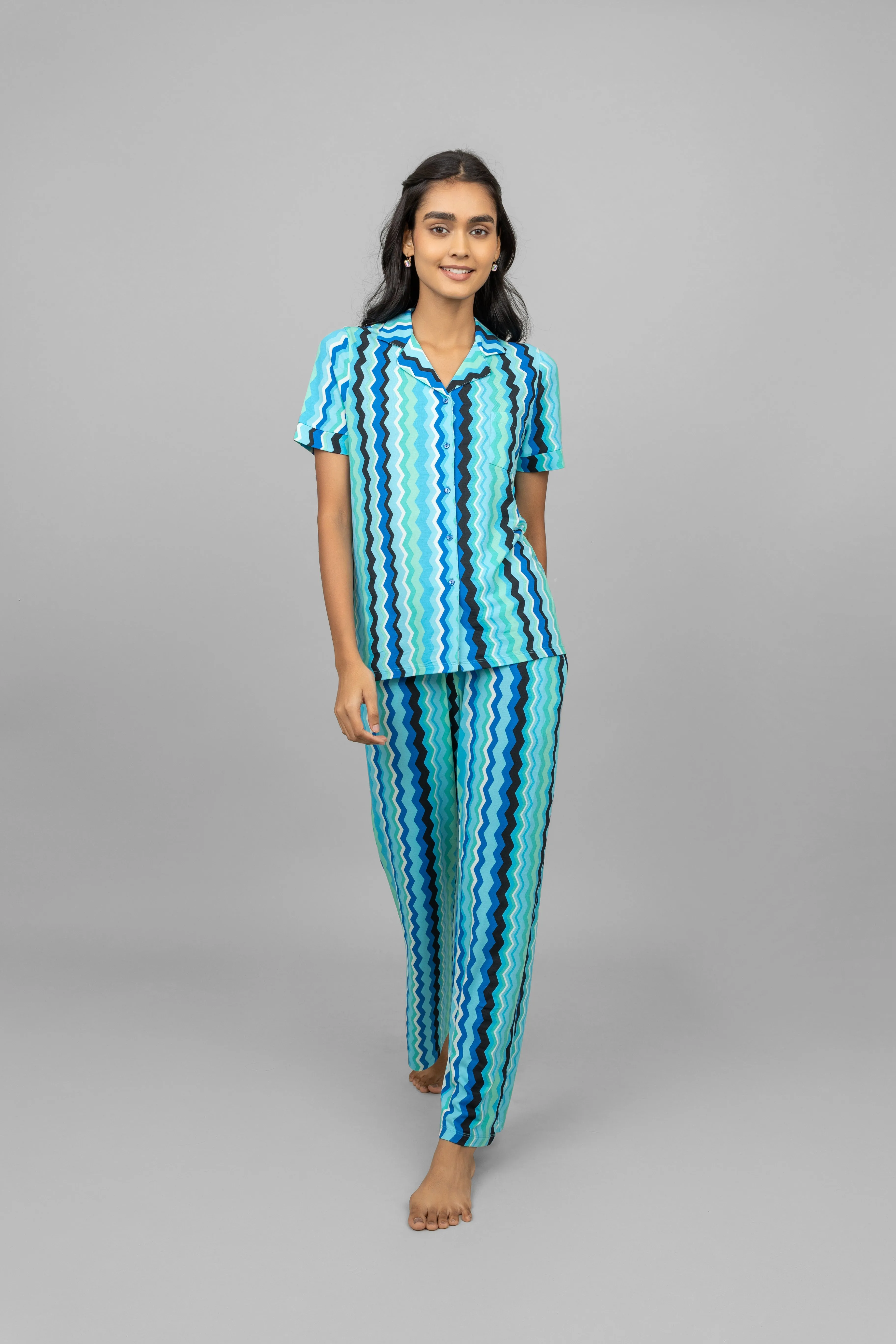 AquaWave Half Sleeve Button Down Pajama Set