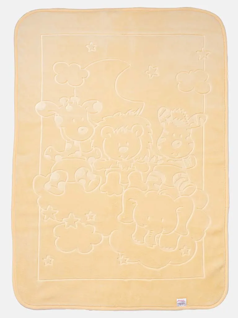 Baby Girl Animal Friends Soft Fleece Pram Blanket - Cream Yellow