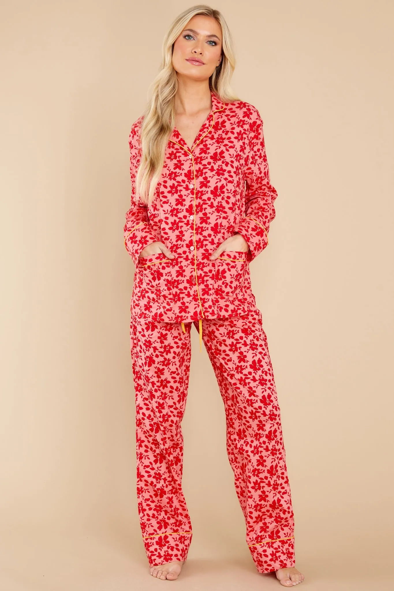 Beauty Sleep Fuchsia Floral Print Pajama Set