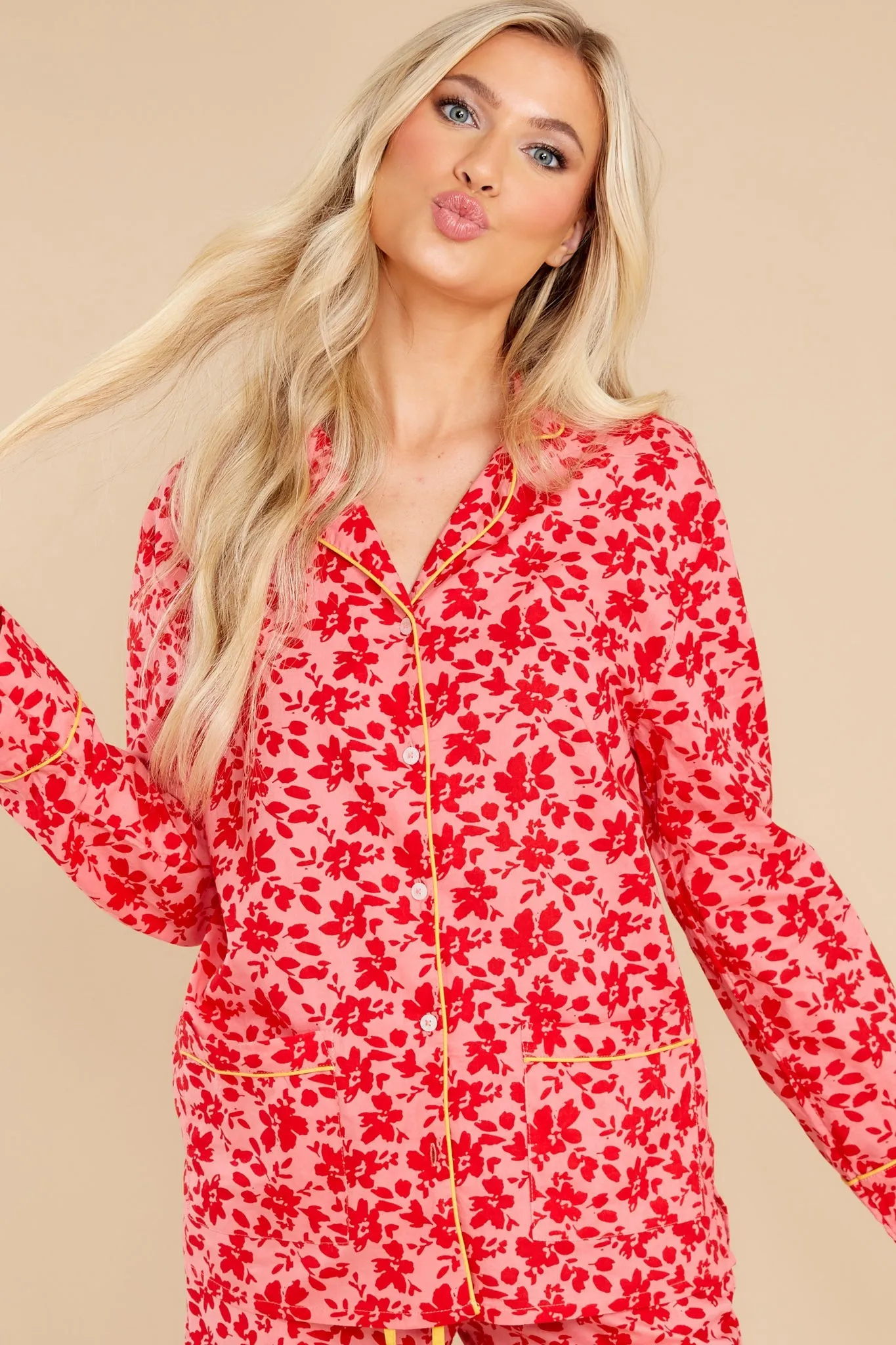 Beauty Sleep Fuchsia Floral Print Pajama Set