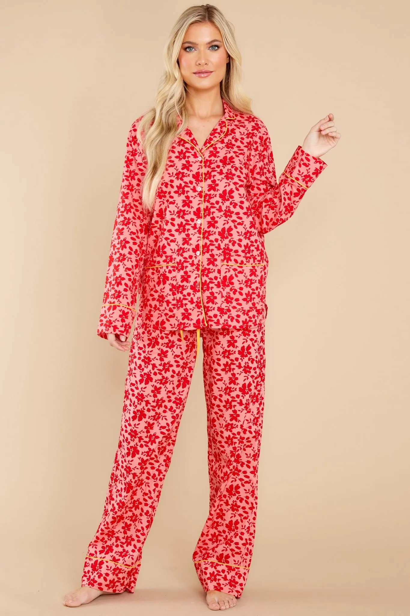 Beauty Sleep Fuchsia Floral Print Pajama Set