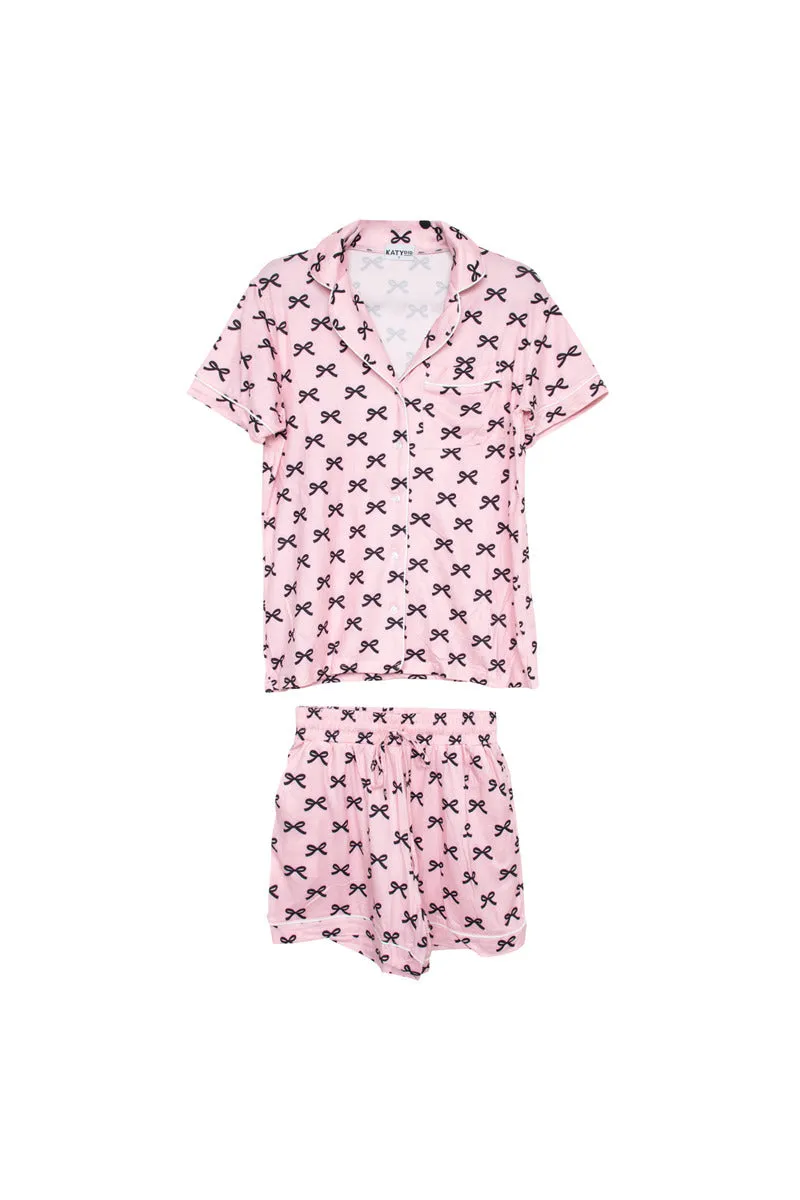 Black & Pink Mini Coquette Bows Wholesale Comfy Loungewear Set