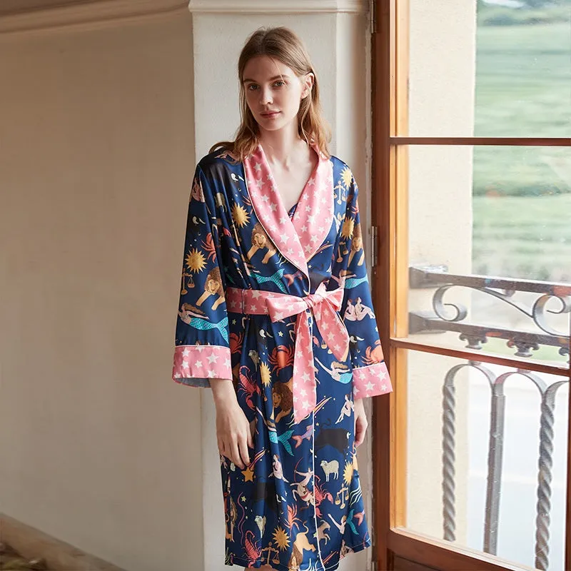 Blue Constellation Ice Silk Pajama Set - Luxurious Seasonal Nightwear