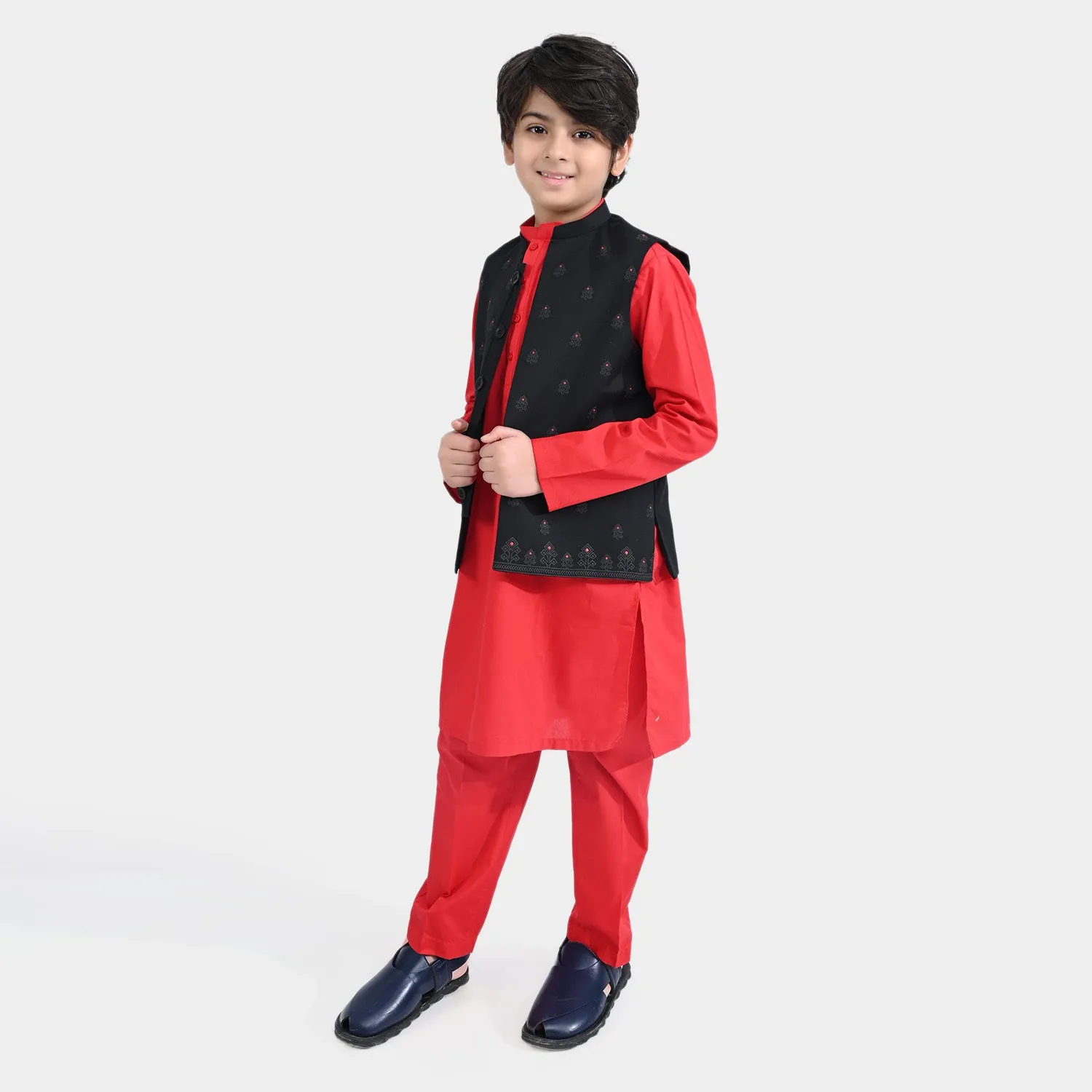 Boys 3-Piece Suit Puff Print-BLACK