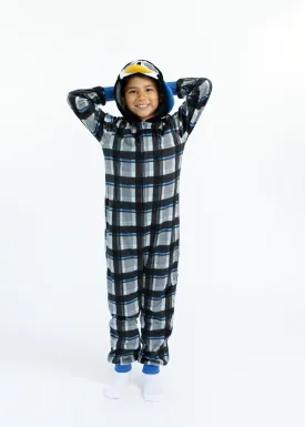 Boys Cool Penguin Zip-Up Hooded Sleeper Pajama with Built Up 3D Character Hood