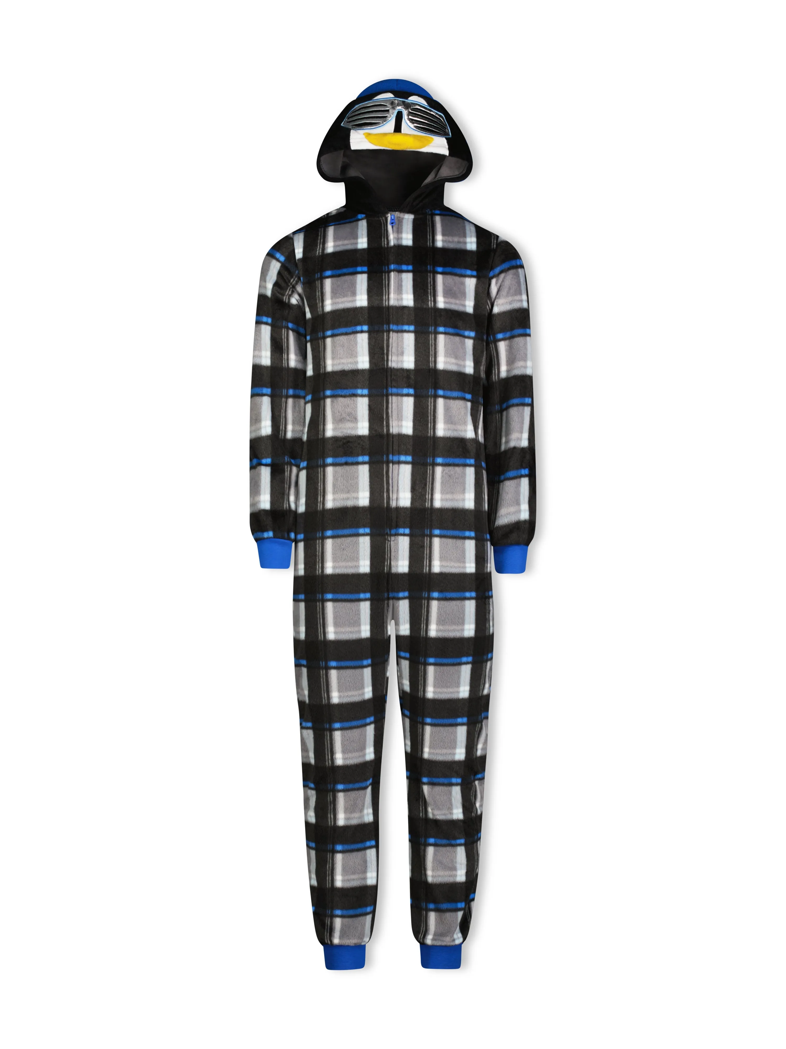 Boys Cool Penguin Zip-Up Hooded Sleeper Pajama with Built Up 3D Character Hood