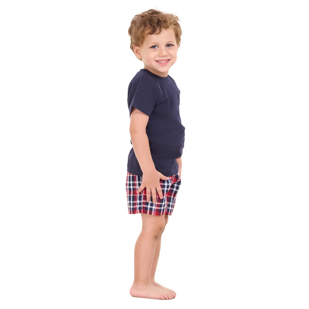 Boys summer pajama set Dark Blue t-shirt  Dark Blue x Red Checkered shorts