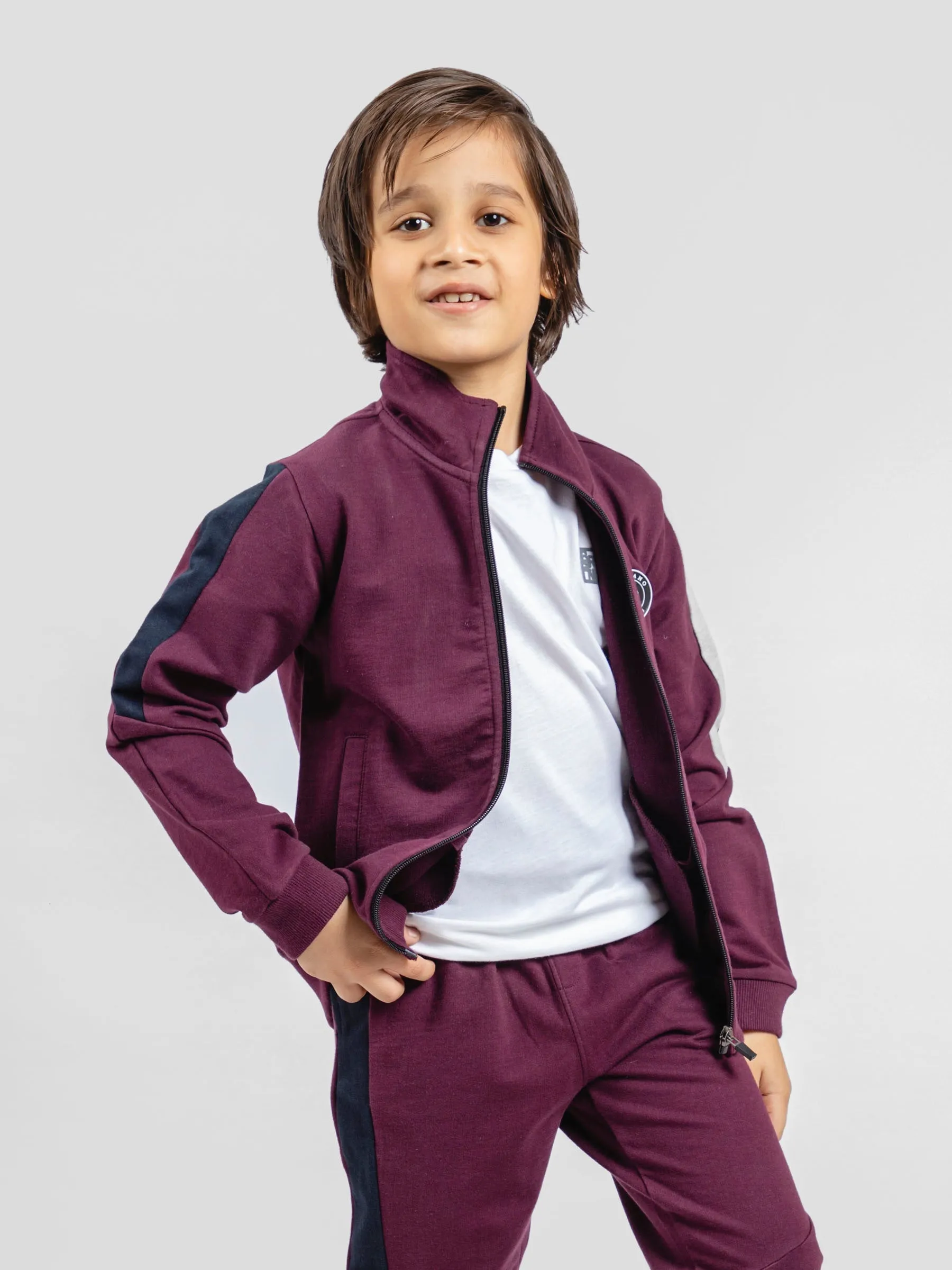 Burgundy Tracksuit With Upper & Jogger Pajama - Pack Of 2 PC