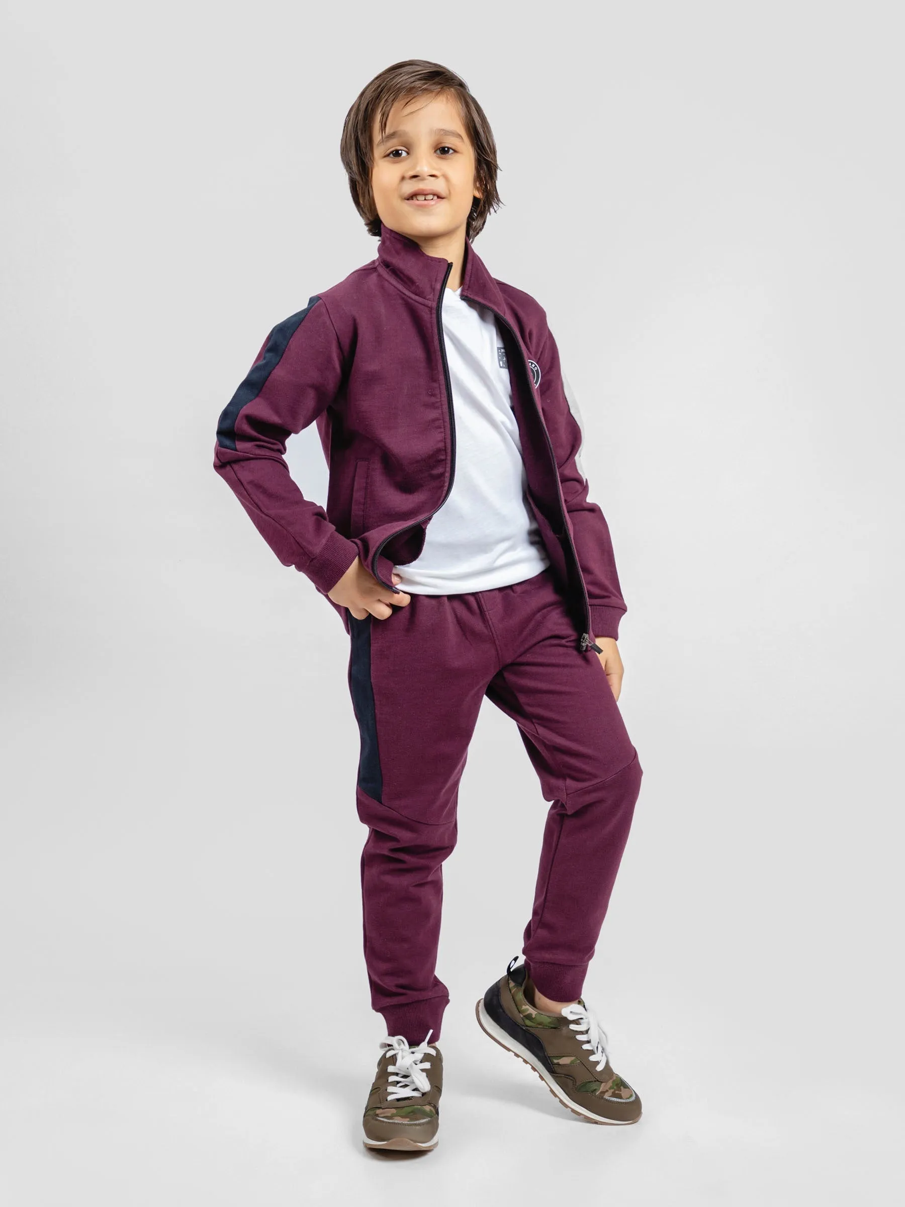 Burgundy Tracksuit With Upper & Jogger Pajama - Pack Of 2 PC