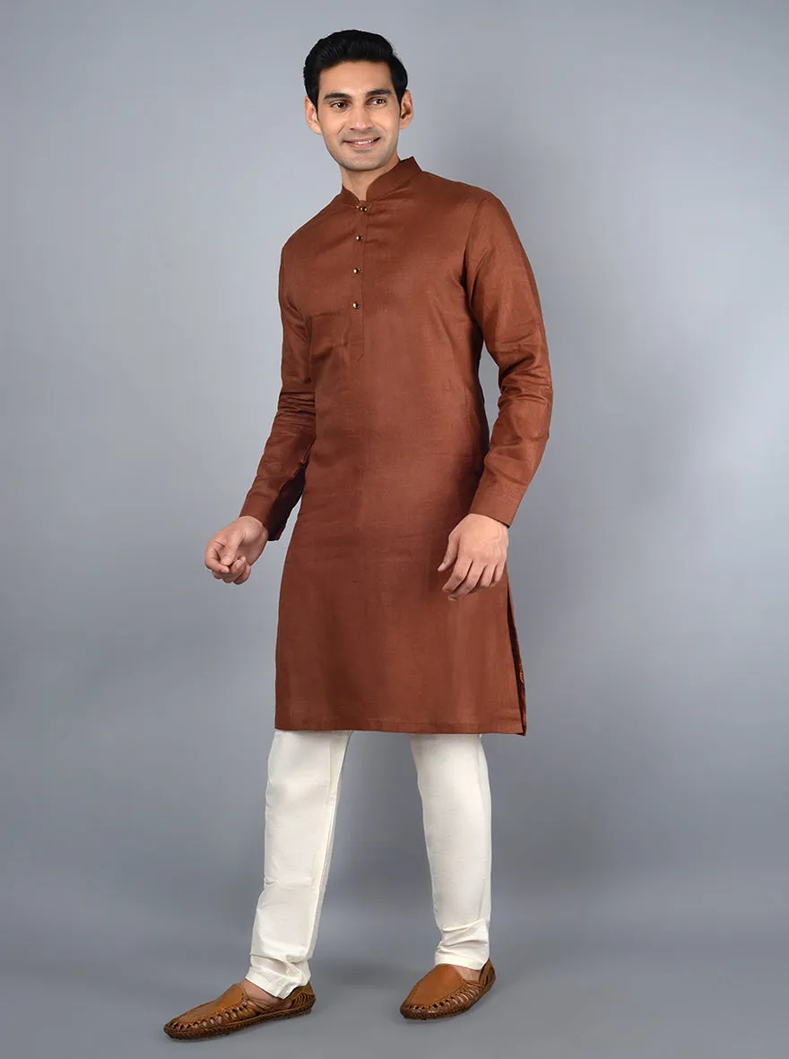 Cinnamon Brown Solid Regular Fit Kurta Set | TULA