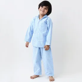 Classic Blue Gingham Pajama Set For Kids