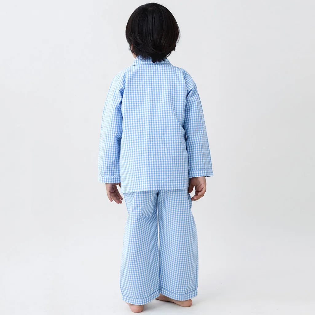 Classic Blue Gingham Pajama Set For Kids