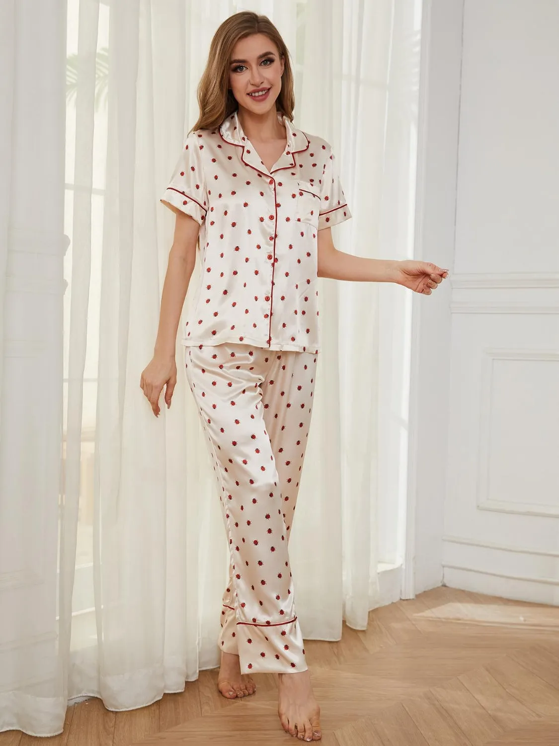 Contrast Piping Pocketed Top and Pants Lounge Set