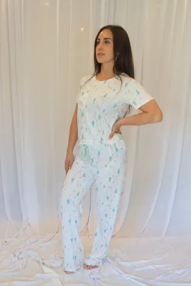 Cozy Christmas White Short Sleeve Pajama Pant Set