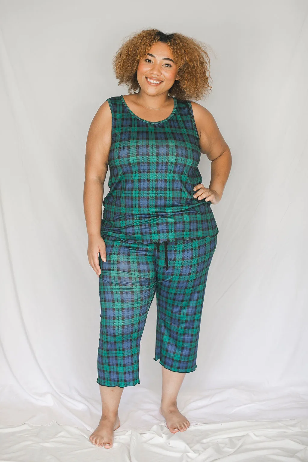 Cozy Green Plaid Pajama Capris Set