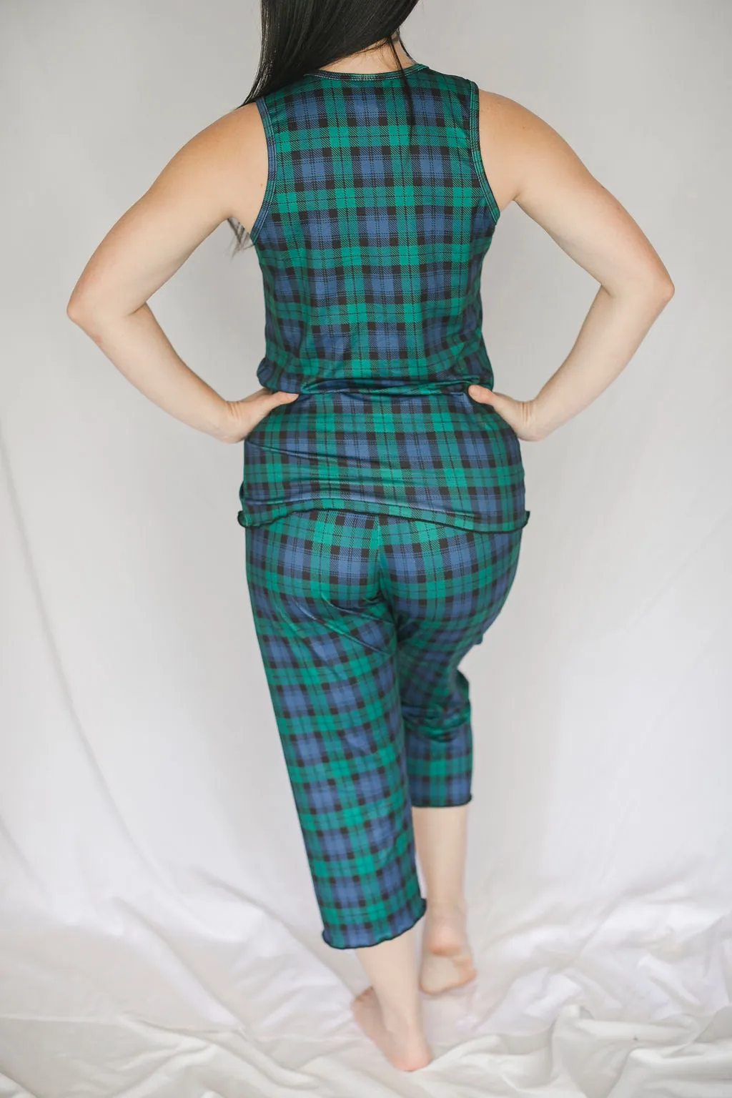 Cozy Green Plaid Pajama Capris Set