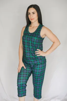 Cozy Green Plaid Pajama Capris Set