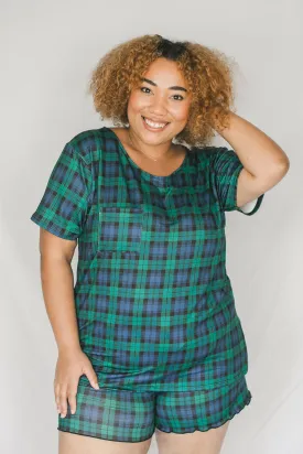 Cozy Green Plaid Short Sleeve Pajama Boxer Set