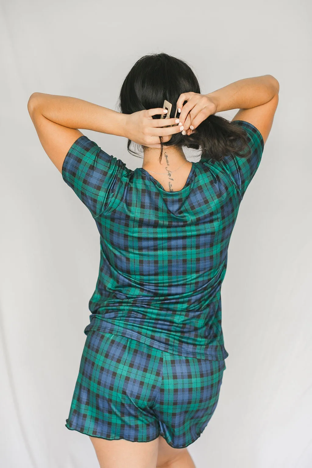 Cozy Green Plaid Short Sleeve Pajama Boxer Set