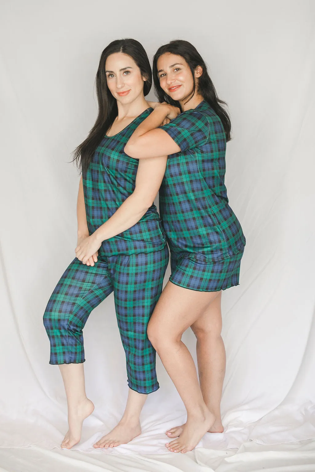 Cozy Green Plaid Short Sleeve Pajama Boxer Set