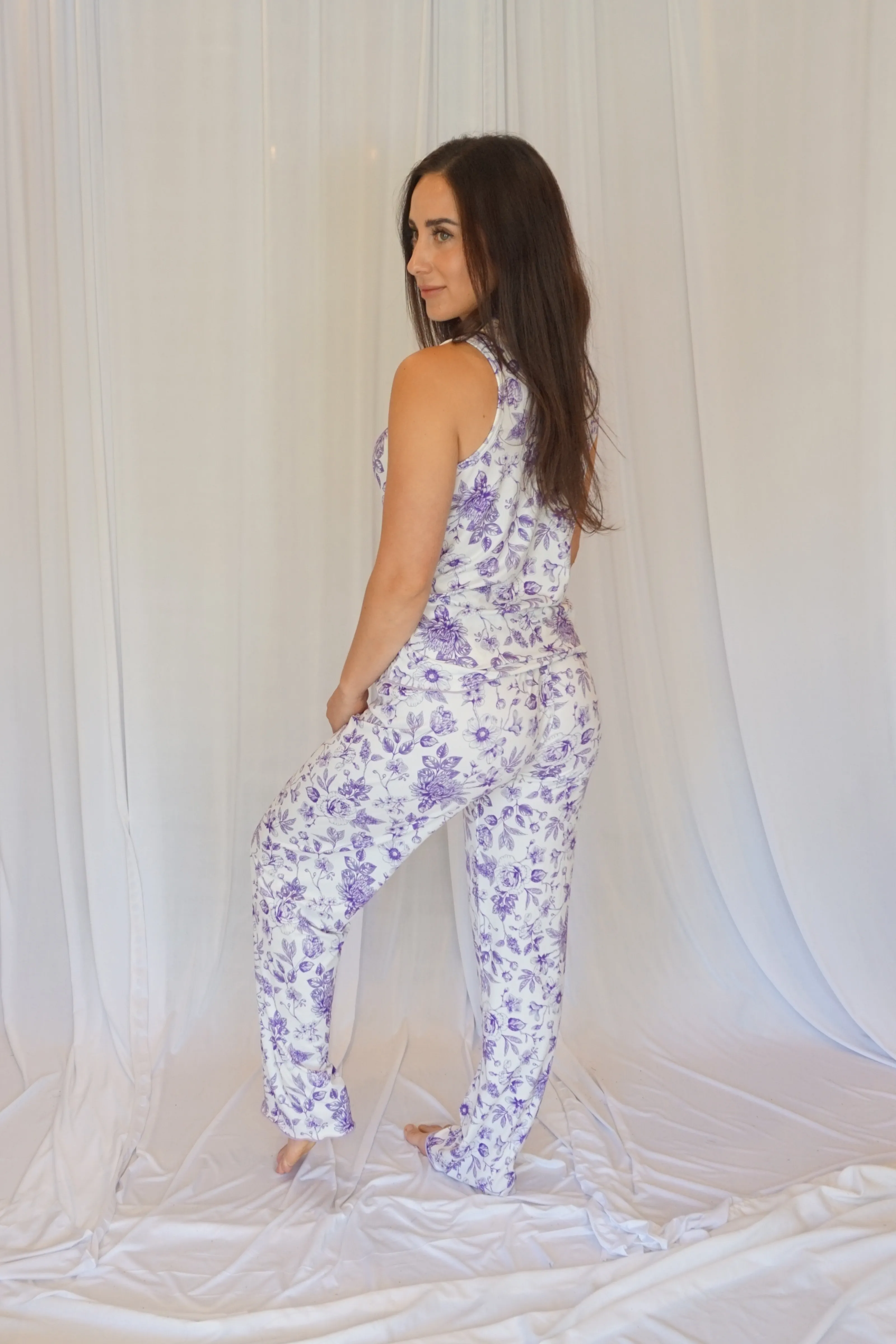 Cozy Purple Floral Pajama Pants Set