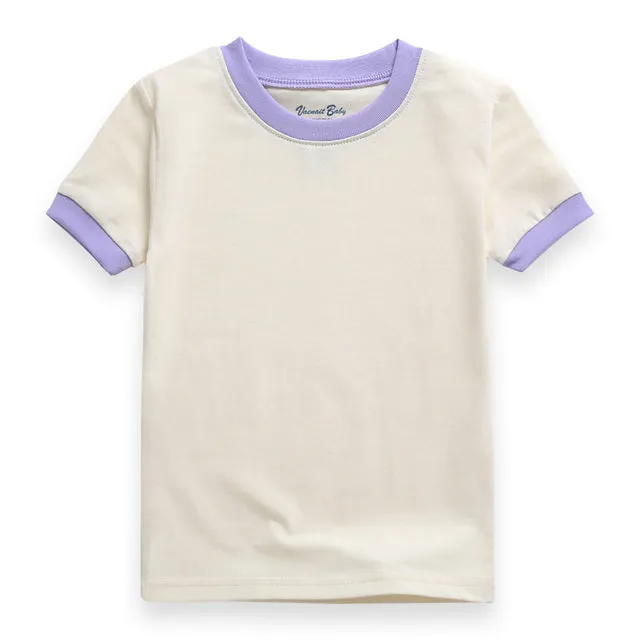 Cream Purple Macaron Short Sleeve Pajamas