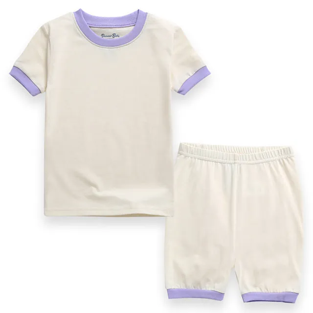 Cream Purple Macaron Short Sleeve Pajamas