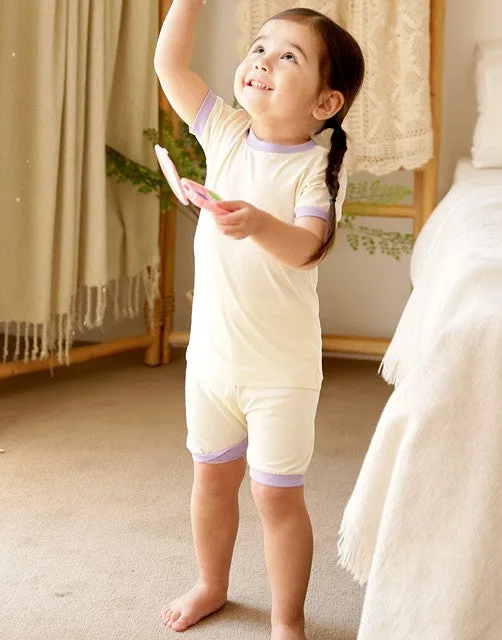 Cream Purple Macaron Short Sleeve Pajamas