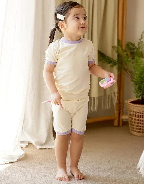 Cream Purple Macaron Short Sleeve Pajamas