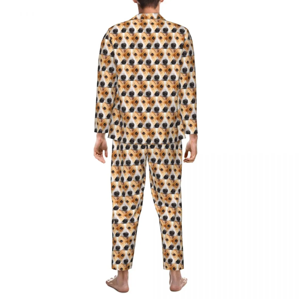 Custom Dog Face Seamless Long Sleeve Cardigan Pajama Set