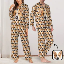 Custom Dog Face Seamless Long Sleeve Cardigan Pajama Set