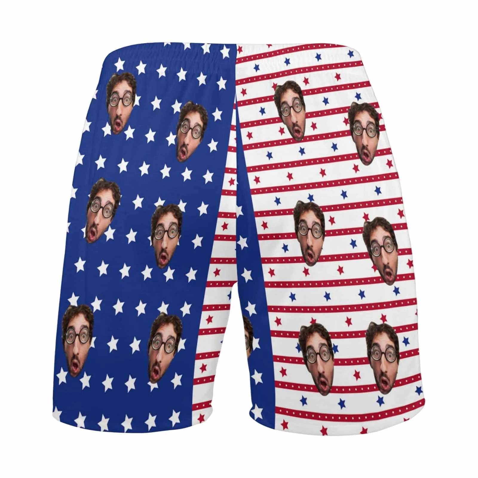 Custom Face & Name Men's Pajama Shorts Personalized American Flag Sleepwear Shorts