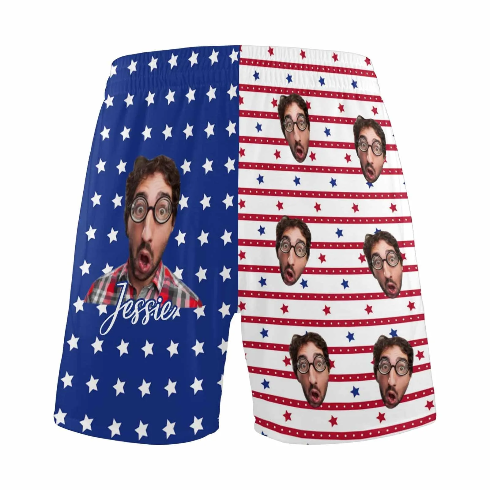 Custom Face & Name Men's Pajama Shorts Personalized American Flag Sleepwear Shorts