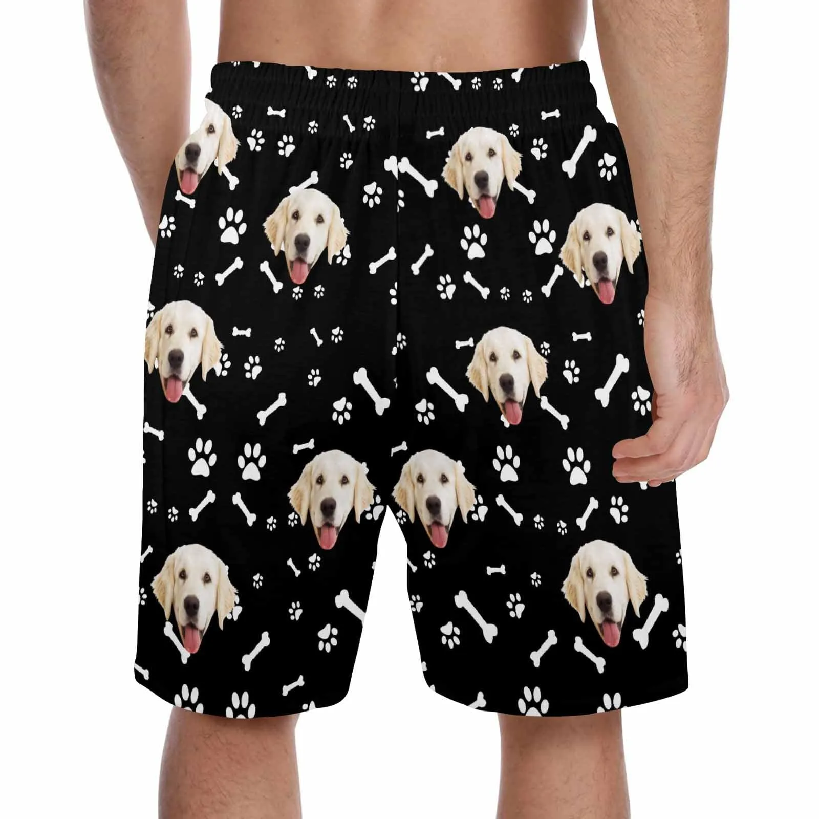 Custom Face Men's Pajama Shorts Personalized Smiley Dog Sleepwear Shorts