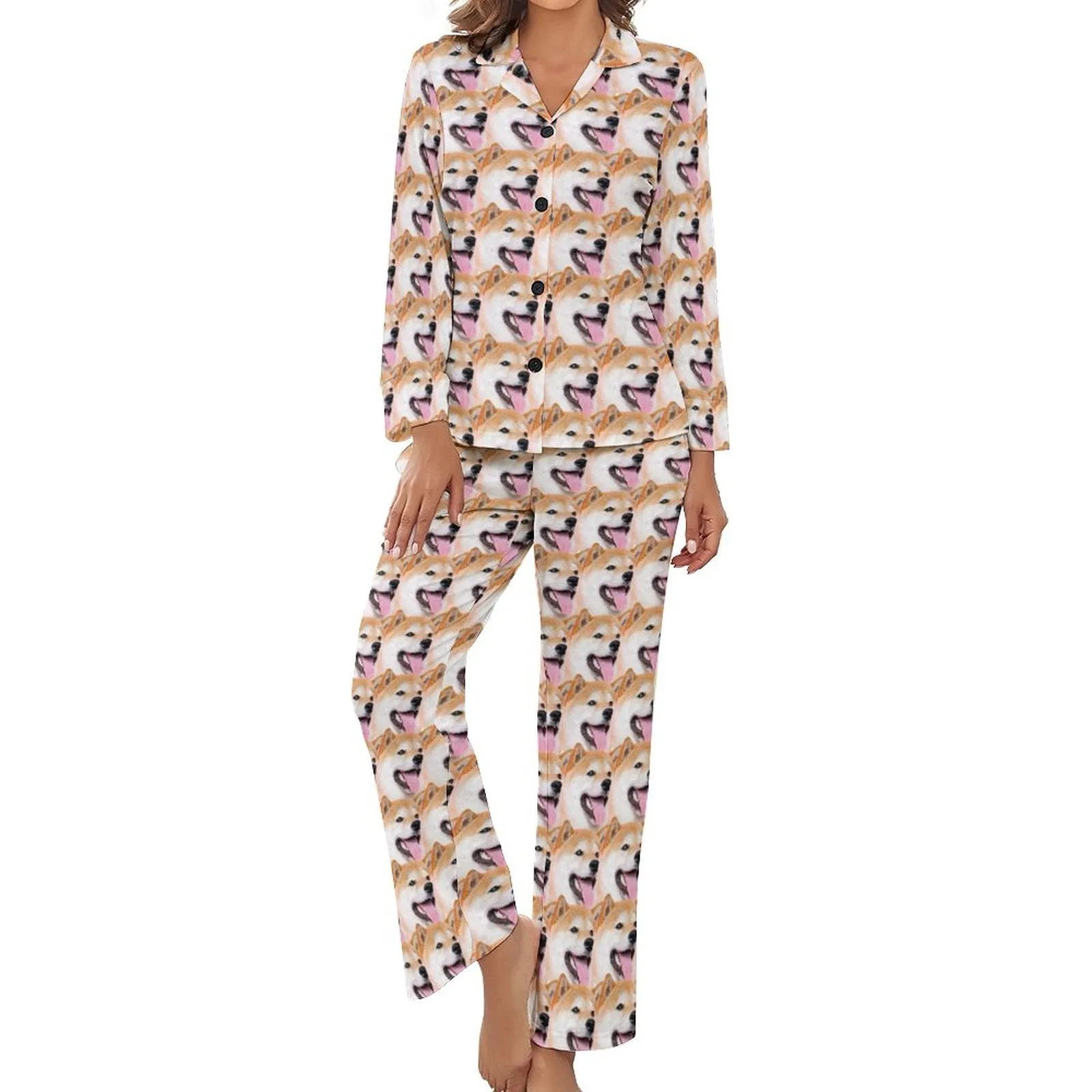 Custom Face Pajamas My Pet Wholly Covered Sleepwear Personalized Women's Long Pajama Set