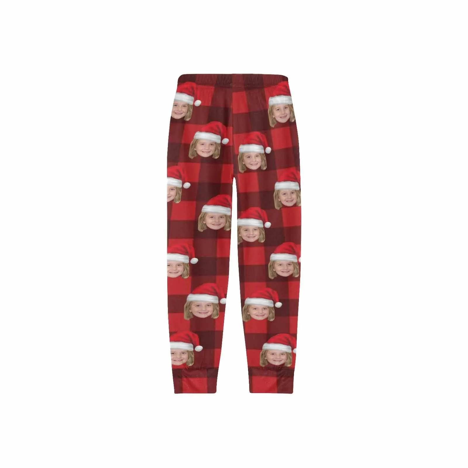 Custom Face Red Plaid Christmas Hat Sleepwear Personalized Women's&Men's Slumber Party Long Pajama Pants