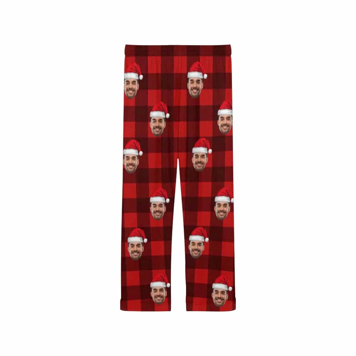 Custom Face Red Plaid Christmas Hat Sleepwear Personalized Women's&Men's Slumber Party Long Pajama Pants