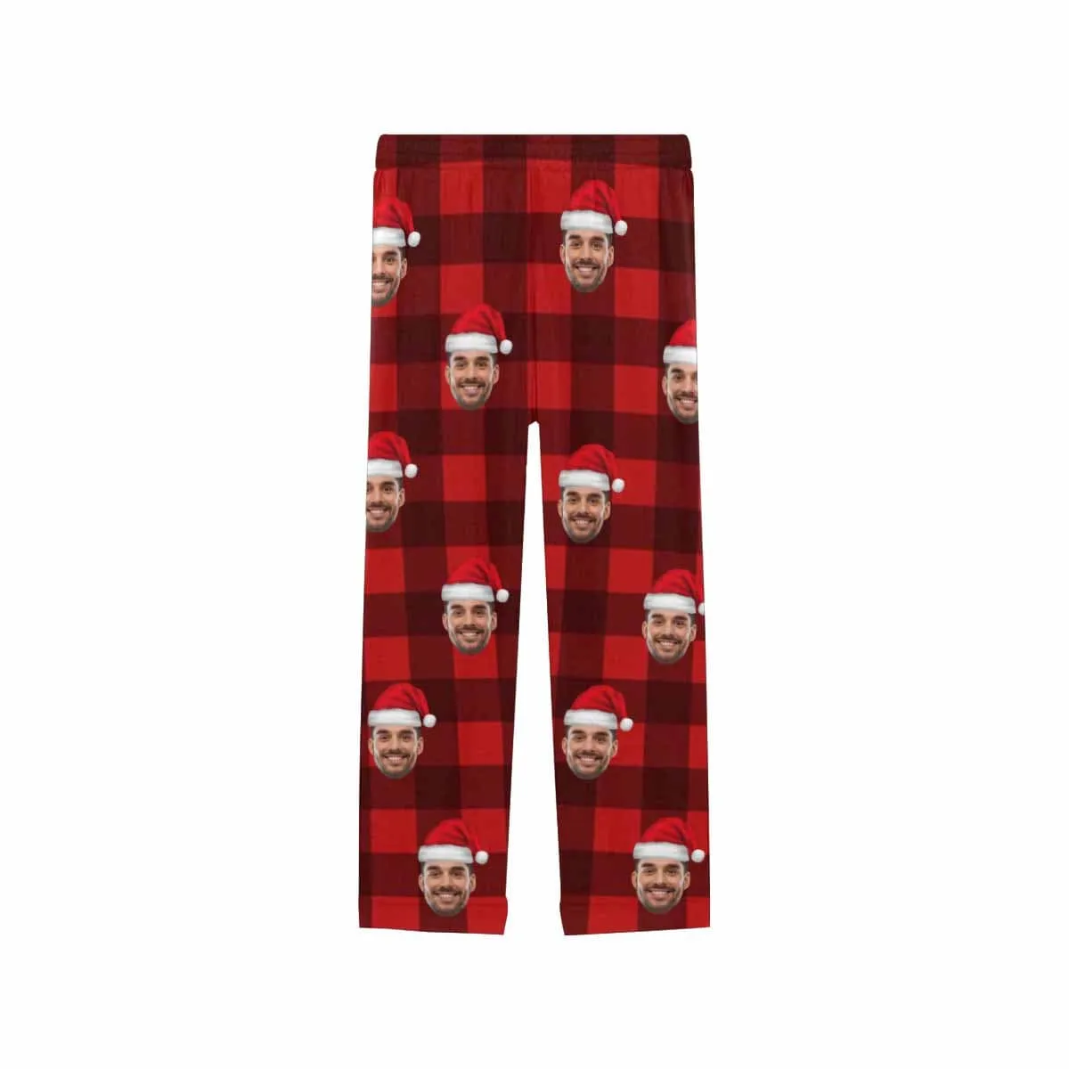 Custom Face Red Plaid Christmas Hat Sleepwear Personalized Women's&Men's Slumber Party Long Pajama Pants