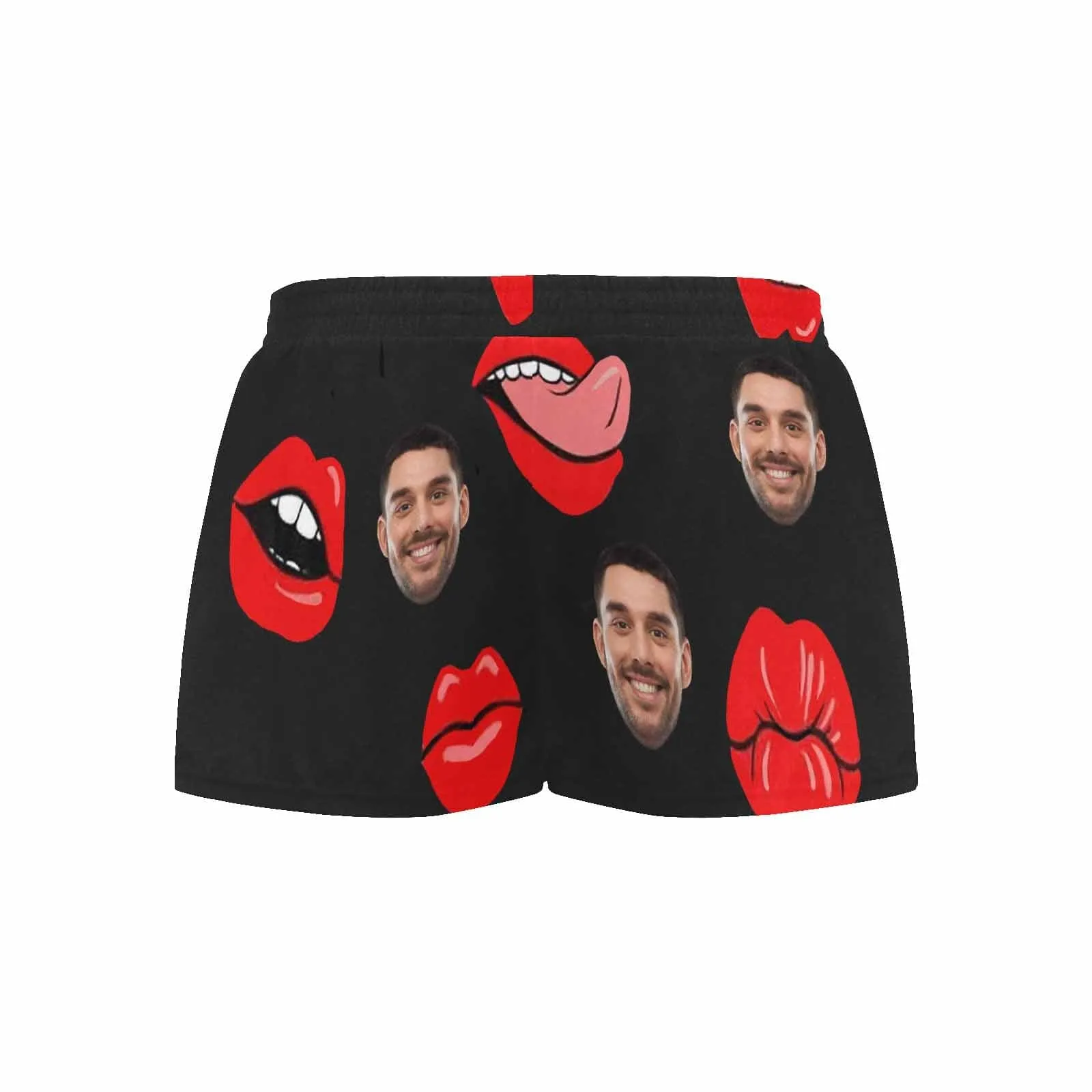 Custom Face Women's Pajama Shorts Personalized Red Lips Sleepwear Shorts