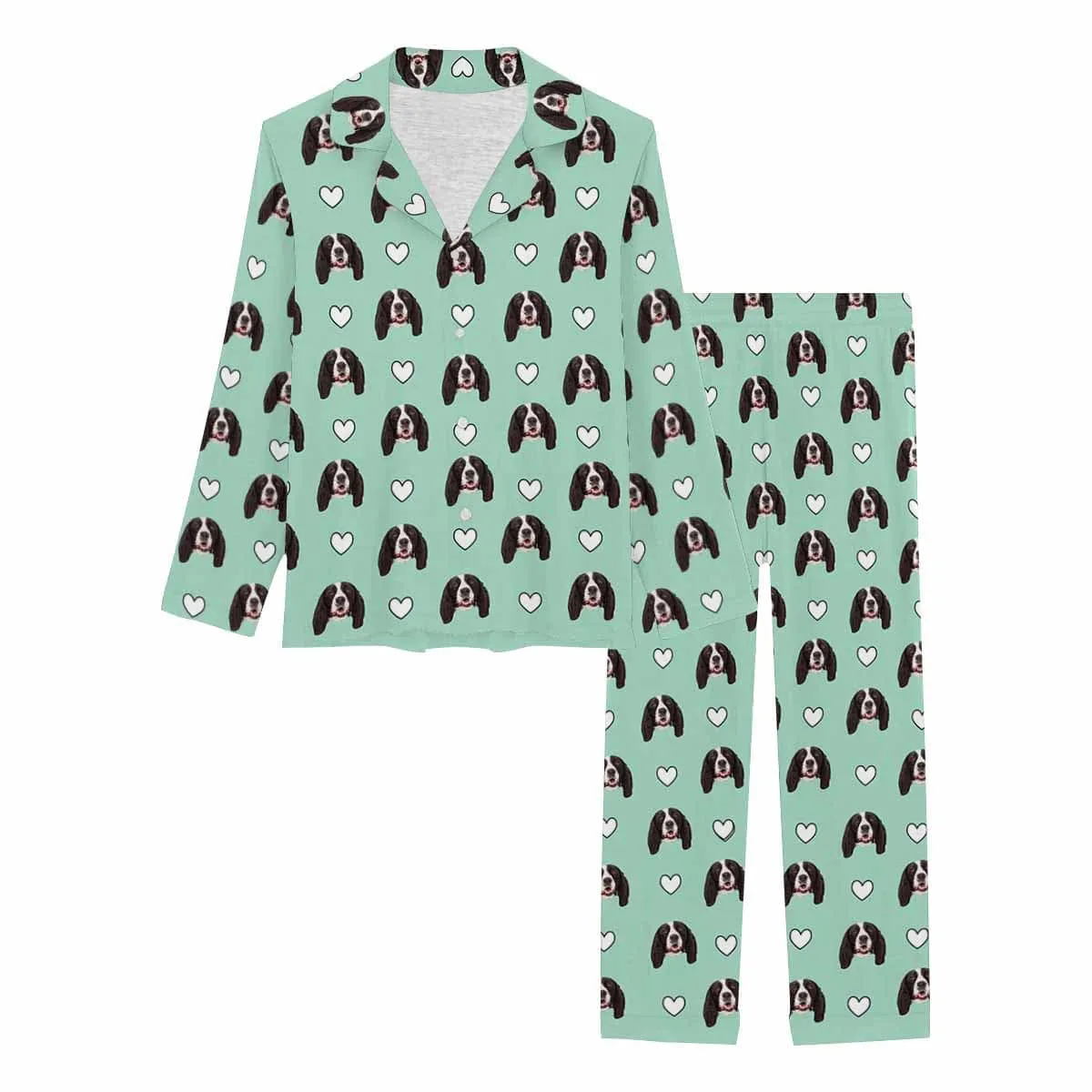 Custom Pet Face Love Heart Shape Couple Sleepwear Women's Lightweight Long Pajama Set Men's Sleepwear - Orange