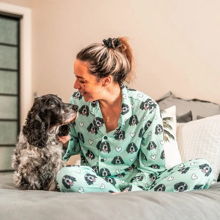 Custom Pet Face Love Heart Shape Couple Sleepwear Women's Lightweight Long Pajama Set Men's Sleepwear - Orange