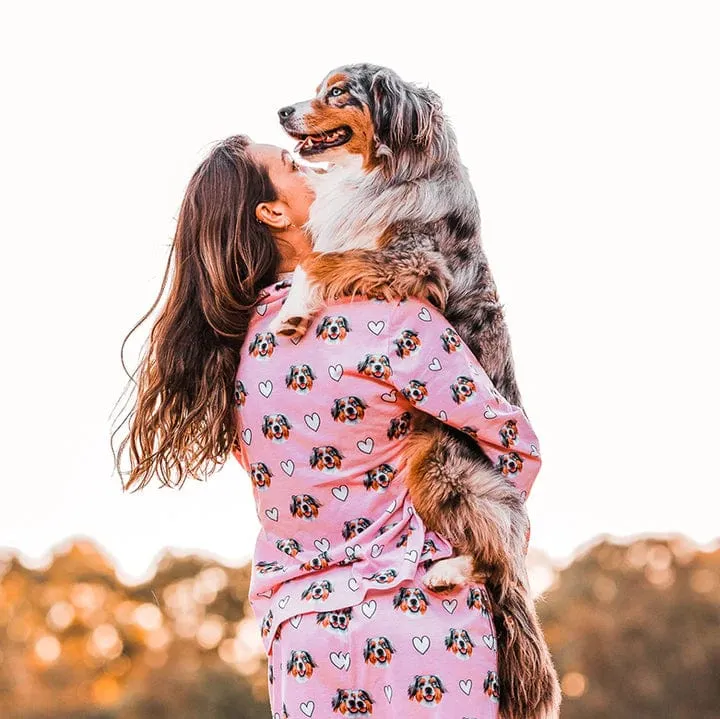 Custom Pet Face Love Heart Shape Couple Sleepwear Women's Lightweight Long Pajama Set Men's Sleepwear - Orange