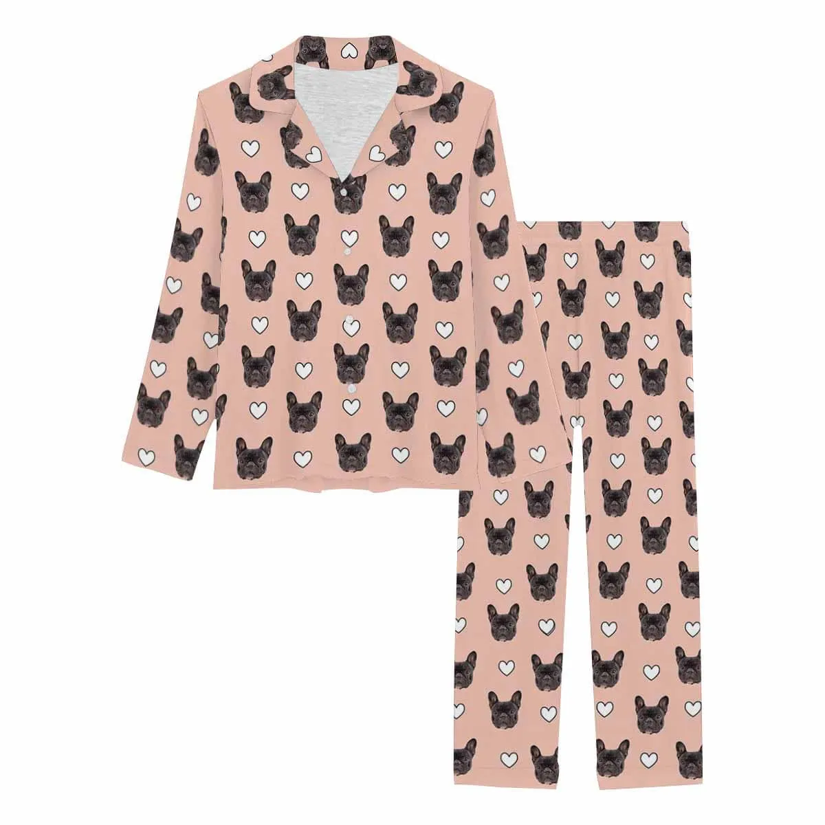 Custom Pet Face Love Heart Shape Couple Sleepwear Women's Lightweight Long Pajama Set Men's Sleepwear - Orange