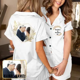 Custom Photo&Name Sleepwear Pajamas Personalized Women's V-Neck Short Pajama Set Bridesmaid Wedding Party Pjs Set