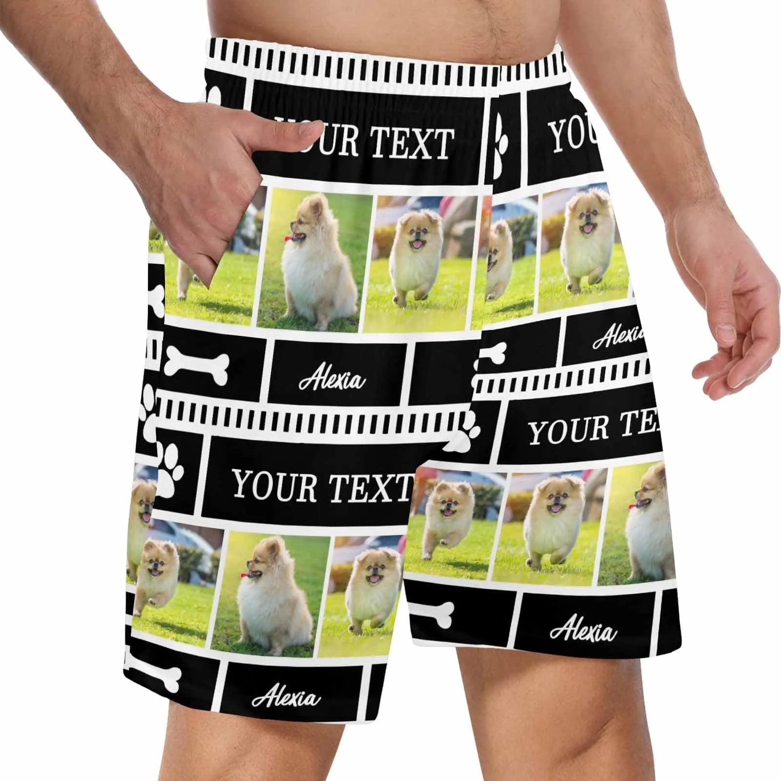 Custom Text&Photo Men's Pajama Shorts Personalized Sleepwear Shorts