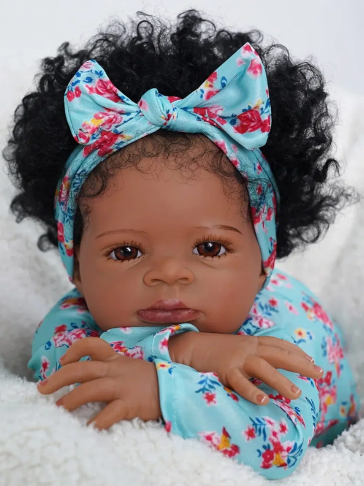 Cute Flower Print Baby Doll with Matching Headband