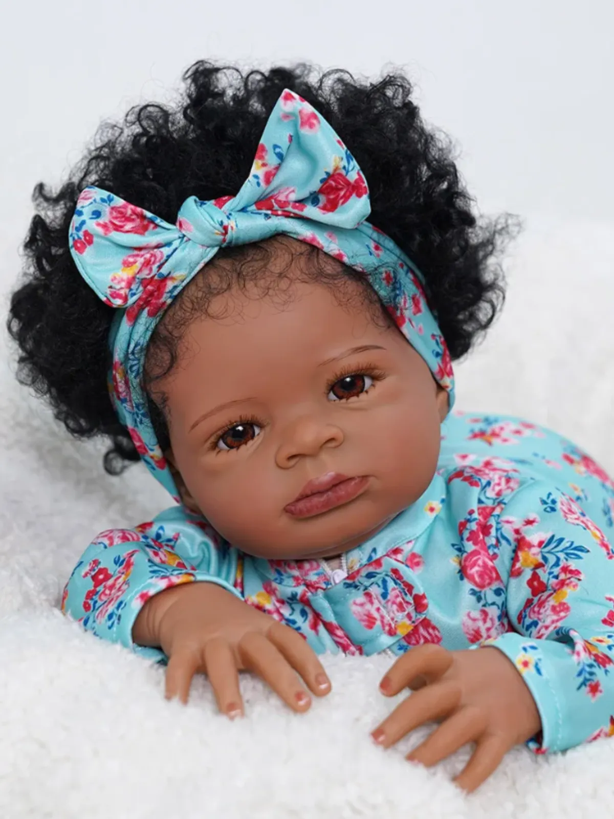 Cute Flower Print Baby Doll with Matching Headband