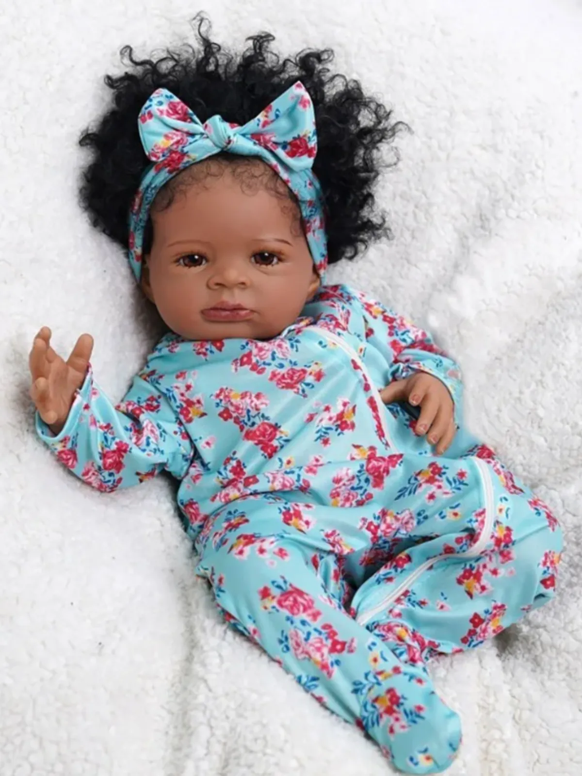 Cute Flower Print Baby Doll with Matching Headband